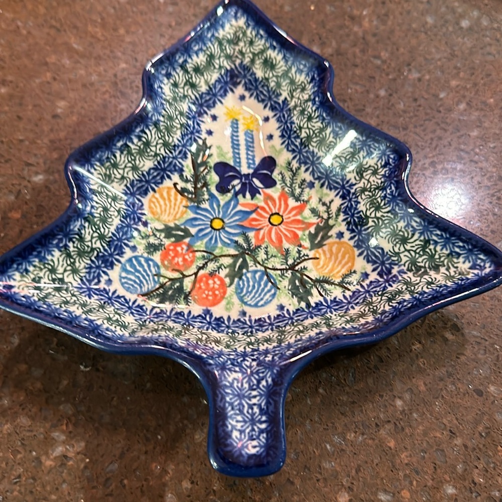 Unikat polish pottery Christmas tree dish or candy dish